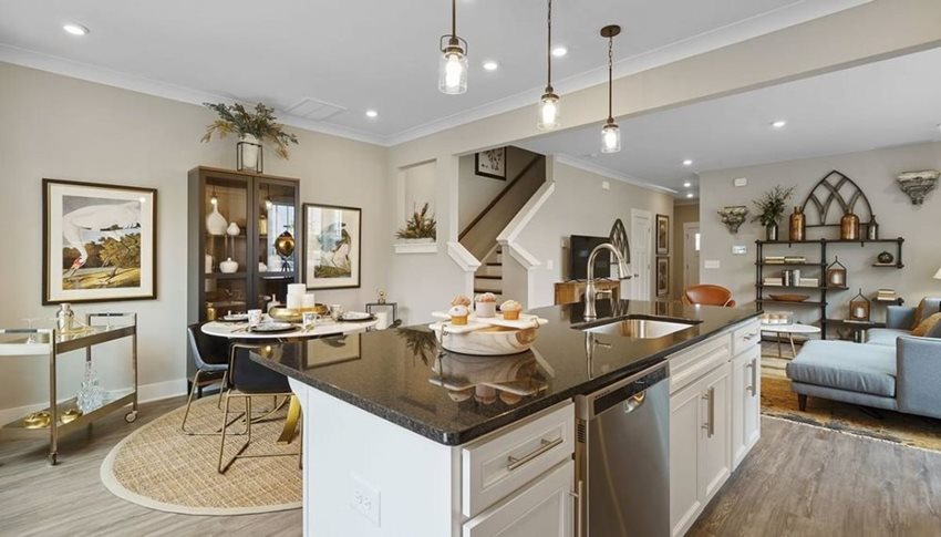 ParkCircle-DanRyan_DiningArea.jpg Park Circle Station North Charleston Dan Ryan Builders Litchfield New Home kitchen island to dining area